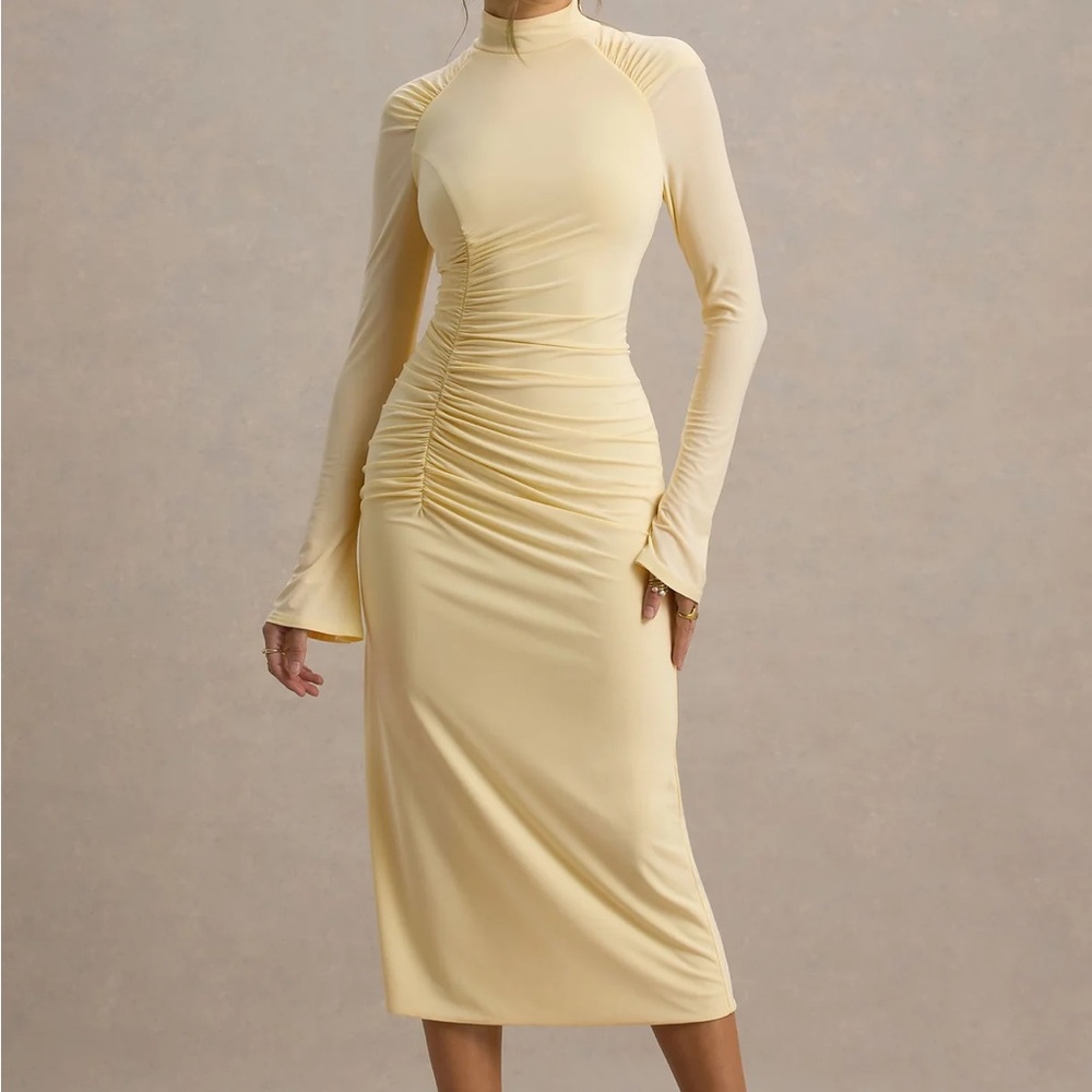 Chic Long Sleeve Cream Dress